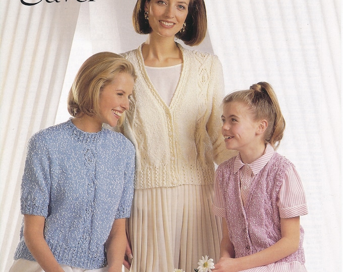 ladies girls summer sweater knitting patterns, DK cable cardigan patterns, DK cable waistcoat patterns - 24" - 40" chest - Jarol 861