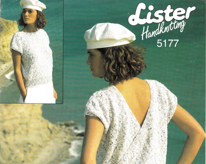 Original Knitting Pattern Lister 5177 Ladies Womens 90s cap sleeve lacy lace backless slipover sweater vest summer top 30" to 44" chest