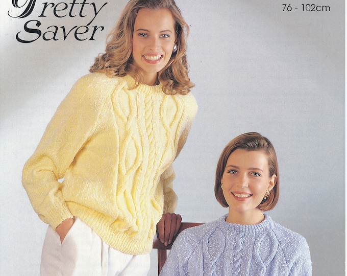 Ladies cable sweater knitting pattern, Ladies crew neck sweater, DK sweater patterns, Cable panel sweater, 30" - 40" chest - Jarol 728