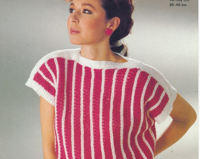 Original Knitting Pattern Argyll 727 Ladies Womens 90s DK slash neck cap sleeve sideways knitted slipover sweater vest Summer top 30" to 40"