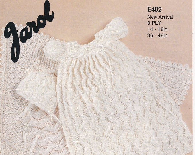 Premature babies knitting pattern, Premature baby pattern, Baby 3 ply Christening dress set pattern 14" - 18" chest - Jarol 482