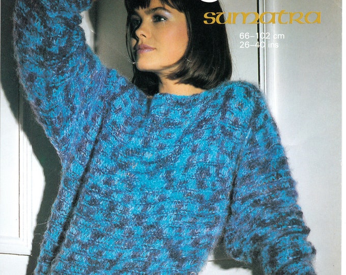 Original Knitting pattern Sunbeam 1011 Ladies Womens Girls 90s chunky easy to knit slash neck drop shoulder dolman sweater jumper 26" to 40"