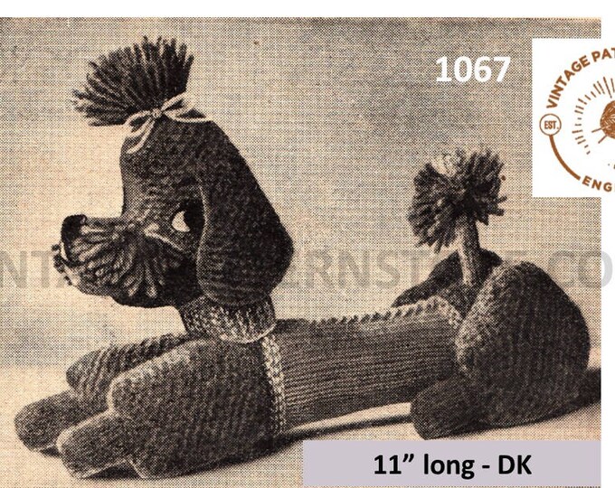 50s vintage DK cuddly toy dog French poodle pdf knitting pattern 11" Long Instant PDF download 1067