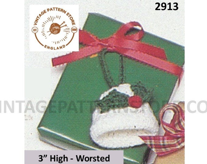 80s vintage easy to crochet worsted bell Christmas tree decoration ornament & gift trim pdf crochet pattern 4" High Instant Download 2913