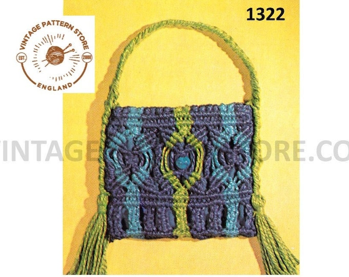 70s vintage simple and easy to make macrame bag purse pdf macrame pattern Instant PDF download 1323