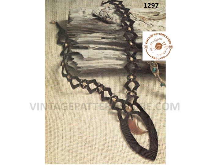 70s vintage bohemian boho macrame necklace jewellery jewelry pdf macrame pattern 15" long Instant PDF Download 1297