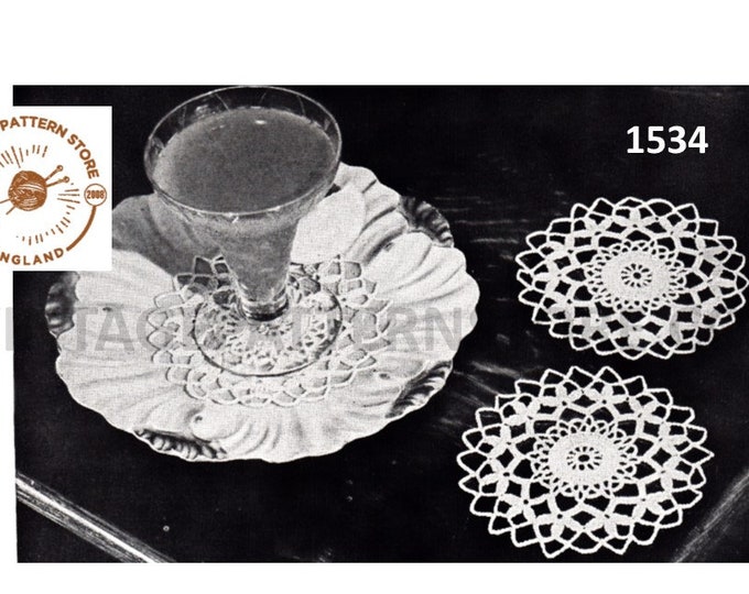 40s vintage small circular round lacy lace drinks coaster mat doily doilies pdf crochet pattern Instant PDF Download 1534