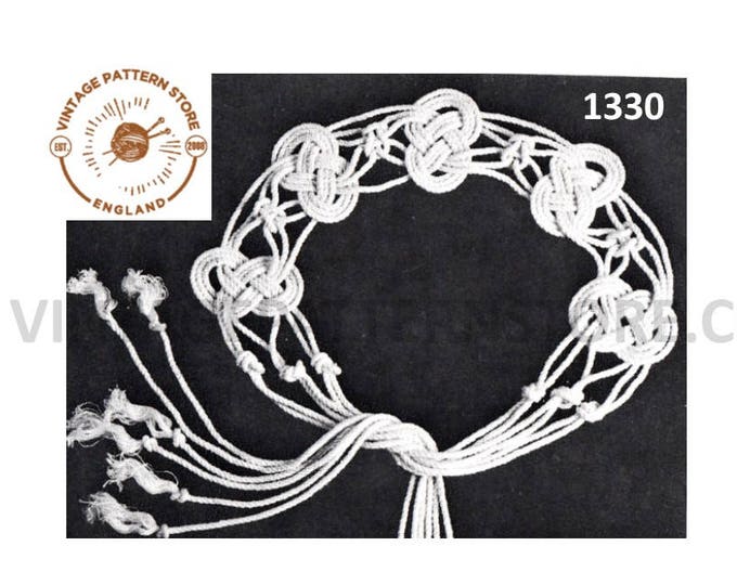 Ladies Womens 70s vintage beginners easy to make macrame sash belt pdf macrame pattern Instant PDF Download 1330