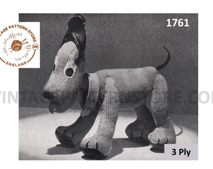 40s vintage 3 ply cuddly toy dog pdf knitting pattern Instant PDF download 1761