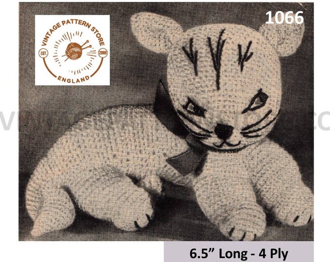 50s vintage small miniature 4 ply cuddly toy cat kitten pdf knitting pattern 5.5" High approx Instant PDF download 1066