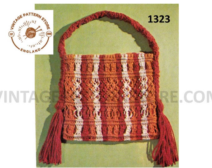 70s vintage easy to make macrame hand bag purse pdf macrame pattern Instant PDF download 1323