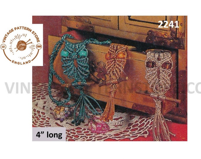 70s vintage easy to make macrame jewellery owl necklace and key ring pdf macrame pattern Instant PDF Download 2241