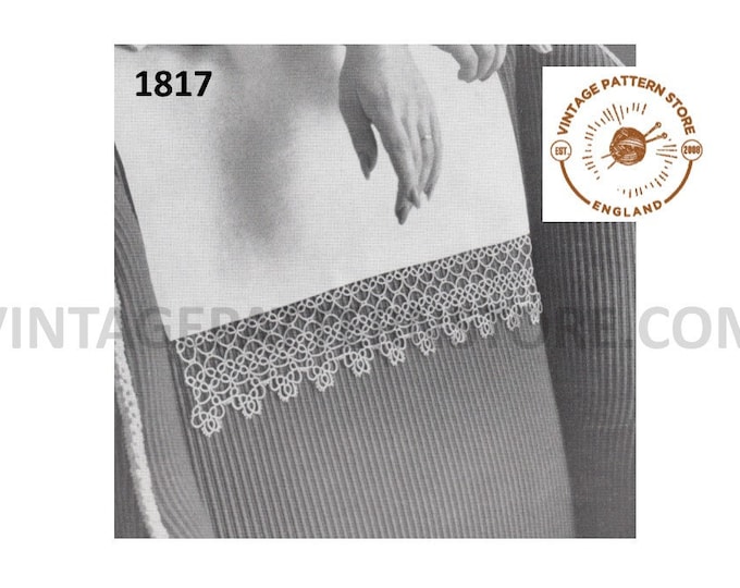 60s Vintage tatted lace chair back and lacy towel edging pdf tatting pattern Instant PDF download 1817