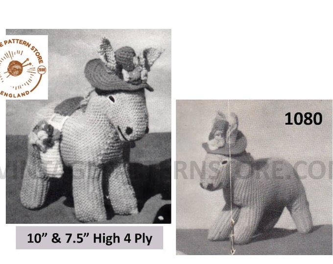 50s vintage 4 ply cuddly toy donkey and baby foal pdf knitting pattern 10" and 7.5" Instant PDF download 1080