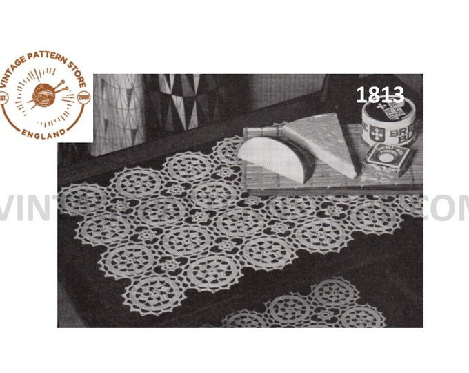 60s vintage crochet motif rectangular doily doilies coffee table tray cloth pdf crochet pattern 21" by 14" Instant PDF download 1813