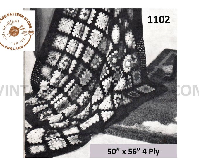 50s vintage 4 ply check patterned afghan throw granny blanket pdf crochet pattern 50" by 56" Instant PDF download 1102