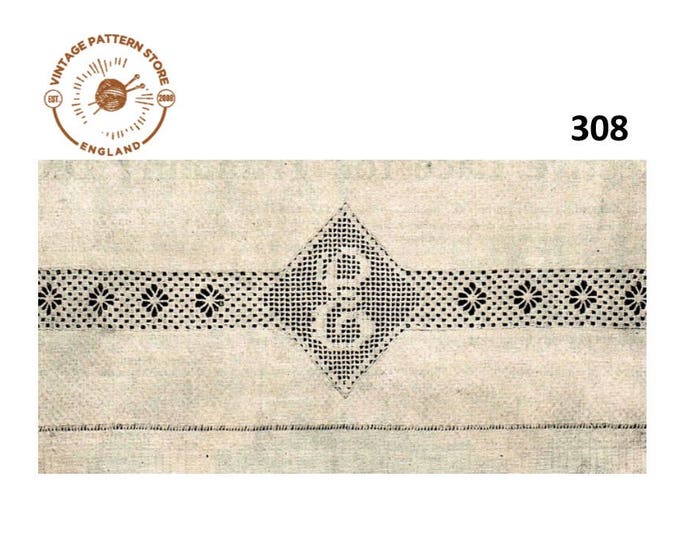 1880s Victorian inset initialled towel lace pdf crochet pattern one size Instant PDF Download 308