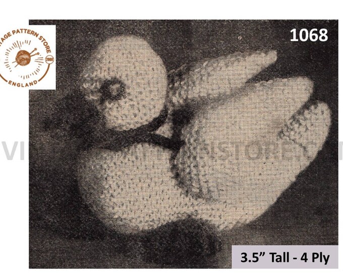 50s vintage easy to knit 4 ply cuddly toy duck duckling pdf knitting pattern 3.5" High Instant PDF download 1068