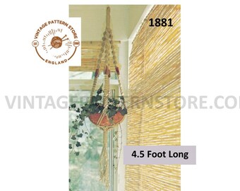 70s Vintage Macramé Plant Hanger Pattern PDF – Retro Indoor Plant Holder (4 ft 5 in)