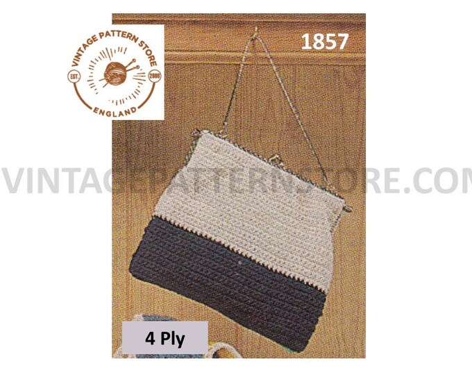 Ladies Womens 60s vintage 2 colour hand bag purse crochet pattern Instant PDF download 1857