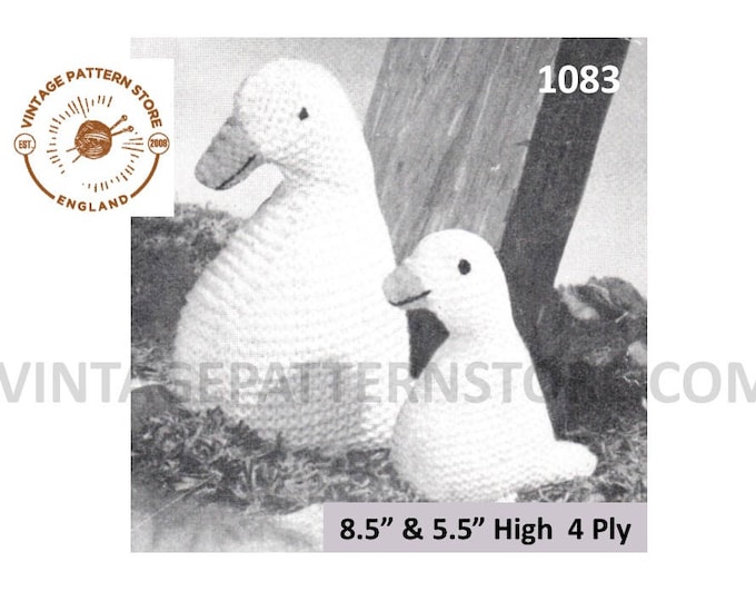 50s vintage simple and easy to knit 4 ply cuddly toy duck and baby pdf knitting pattern Instant PDF download 1083