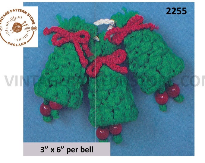 70s vintage Macrame bells wall and door hanging Christmas decoration ornament pdf macrame pattern 6" x 3" per bell Instant PDF download 2255