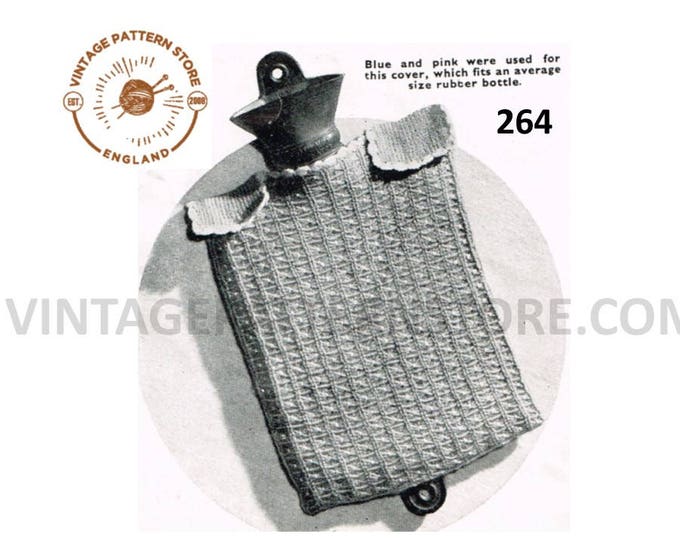 30s vintage 3 ply picot lace edged hot water bottle cover pdf knitting pattern 11" by 8" Instant PDF Download 264