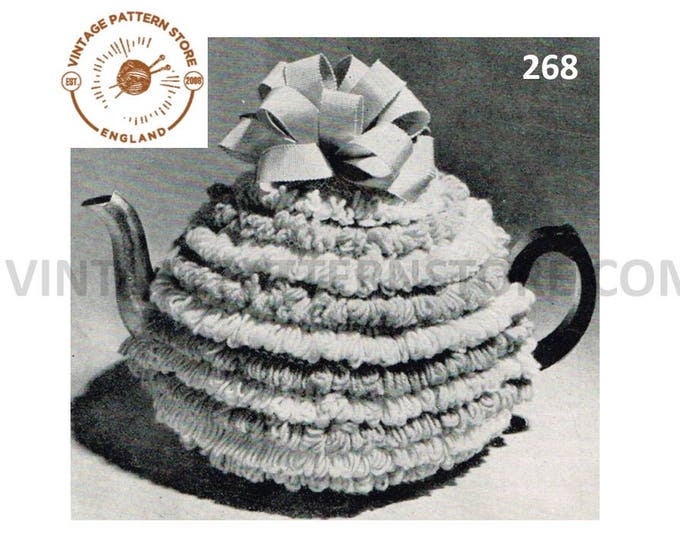 30s vintage 3 ply loop stitch loopy tea cosy with ribbon bow topping pdf knitting pattern one size Instant PDF Download 268
