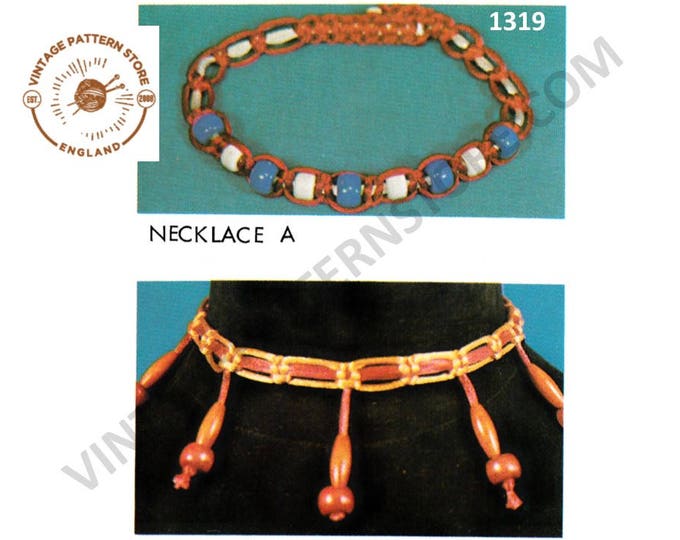 Ladies Womens 70s vintage fun quick simple & easy to make macrame necklace jewellery jewelry pdf macrame pattern 2 designs PDF Download 1319