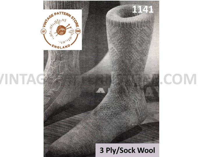 Mens Ladies 50s socks knitting pattern, Ladie Mens Womens double diamond patterned socks pattern, 3 ply sock patterns - PDF download 1141