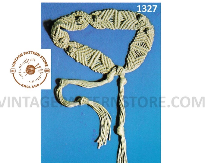 Ladies Womens 70s vintage easy to make macrame sash belt pdf macrame pattern makes to size Instant PDF download 1327