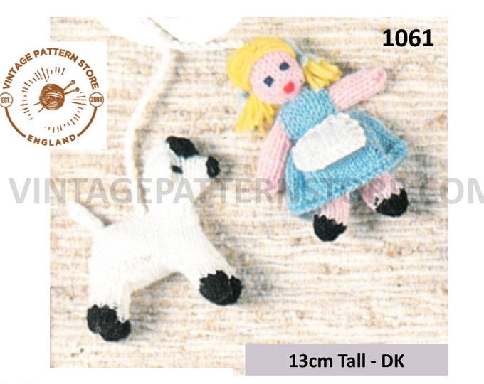 Baby Babies 80s vintage easy to knit DK nursery rhyme pram cot toy Mary had a little lamb pdf knitting pattern 5" high PDF download 1061