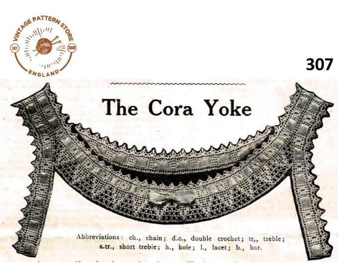 Vintage Victorian lacy camisole yoke edging pdf crochet pattern one size Instant PDF Download 307