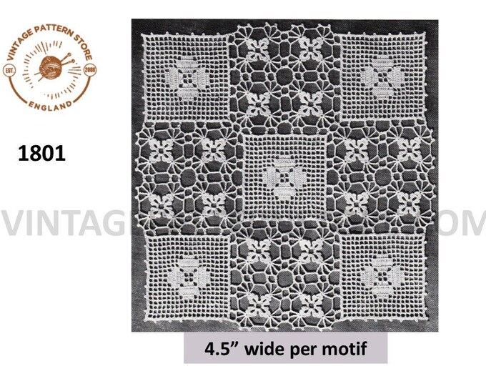 60s vintage lacy square motif pdf crochet pattern 4.5" wide Instant PDF download 1801