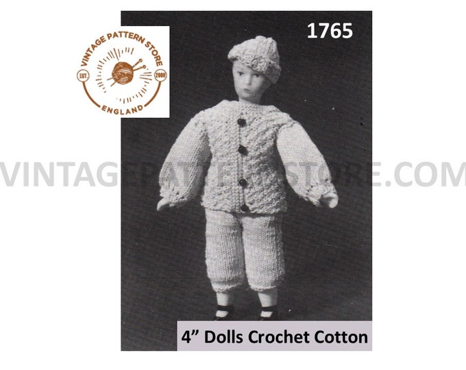 70s vintage 4" dolls house doll clothes trousers jacket coat and hat cap pdf knitting pattern Instant PDF download 1765