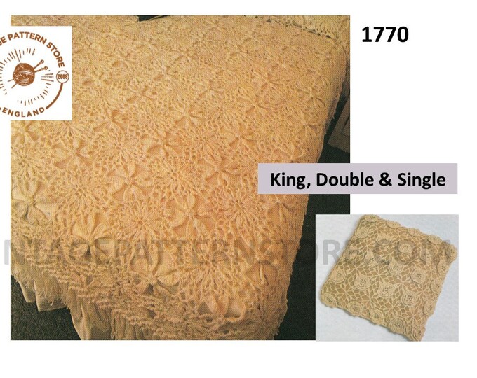 70s vintage lacy crochet single double and king size bedspread and square cushion pdf crochet pattern Instant PDF download 1770