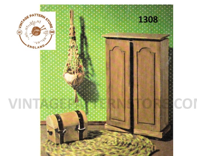 70s vintage dolls house miniature macrame plant hanger holder pdf macrame pattern 5.5" Long Instant PDF download 1308