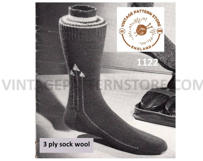Mens socks knitting pattern, Mens 50s arrowhead patterned socks, Mens 3 ply socks patterns - PDF download 1122