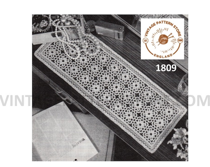 60s vintage rectangular motif doily doilies cheval dressing table set pdf crochet pattern 62cm by 23cm Instant PDF download 1809