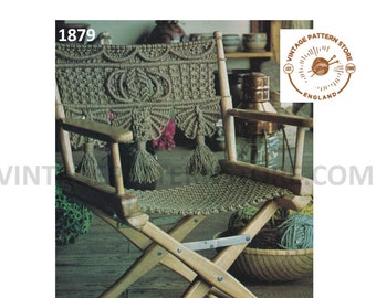 PDF macrame pattern, Macrame directors chair pattern, Easy macrame patterns, 70s macrame garden chair pattern PDF Download Pattern 1879