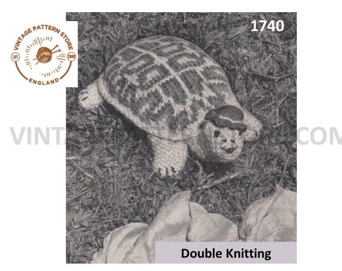50s vintage DK cuddly toy fair isle tortoise pdf knitting pattern Instant PDF Download 1740