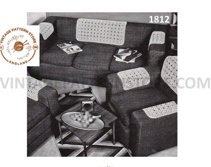 60s vintage lacy rectangular settee sofa chair back and arm rest protector covers pdf crochet pattern Instant PDF download 1812
