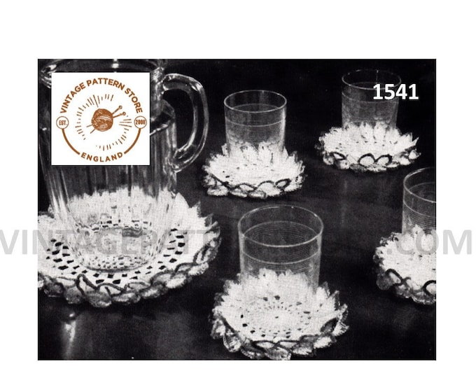 40s vintage small lacy lace doily doilies coasters glass mats pdf crochet pattern Instant PDF Download 1541