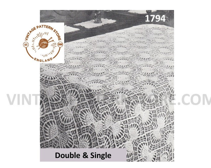 60s vintage lacy lace single and double bedspread throw pdf crochet pattern Instant PDF Download 1794