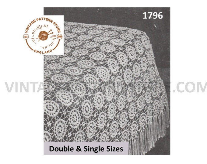 60s vintage retro lacy lace circular round crochet motif single and double bedspread throw pdf crochet pattern Instant PDF download 1796