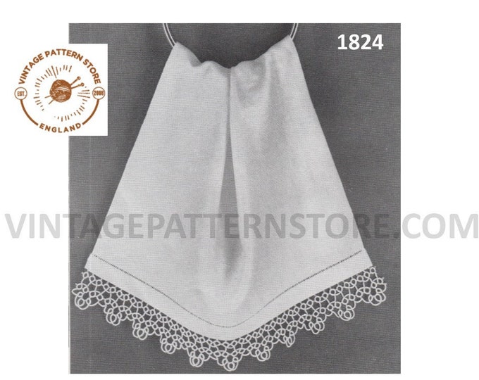 60s vintage tatted lace guest hand towel edging pdf tatting pattern Makes to desired length Instant PDF download 1824