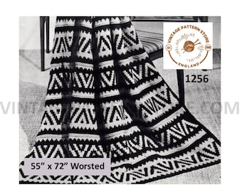 70s vintage native American Indian design worsted or aran afghan throw pdf knitting pattern 55" by 72" Instant PDF download 1256