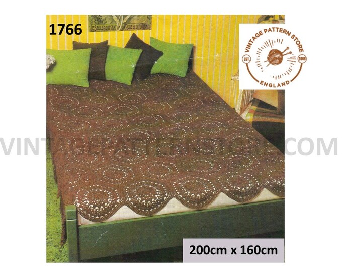 70s vintage retro lacy lace double bedspread pdf crochet pattern 200cm by 160cm Instant PDF download 1766