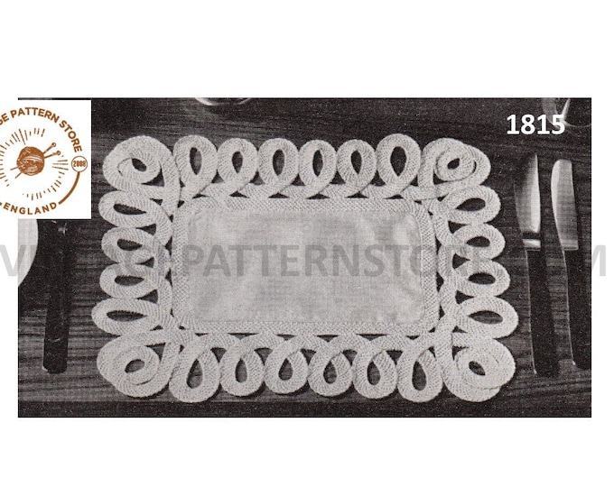 60s vintage rectangular braided edge linen table or place mat doily doilies pdf crochet pattern 12" by 9" Instant PDF download 1815