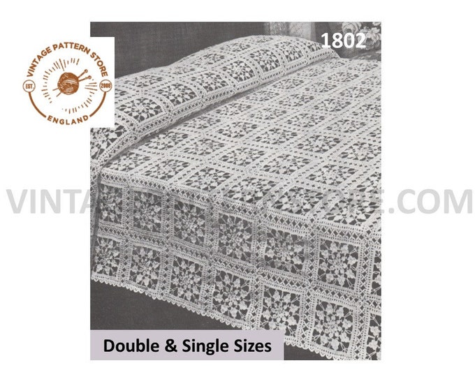 60s vintage single and double lacy lace bedspread pdf crochet pattern Instant PDF download 1802